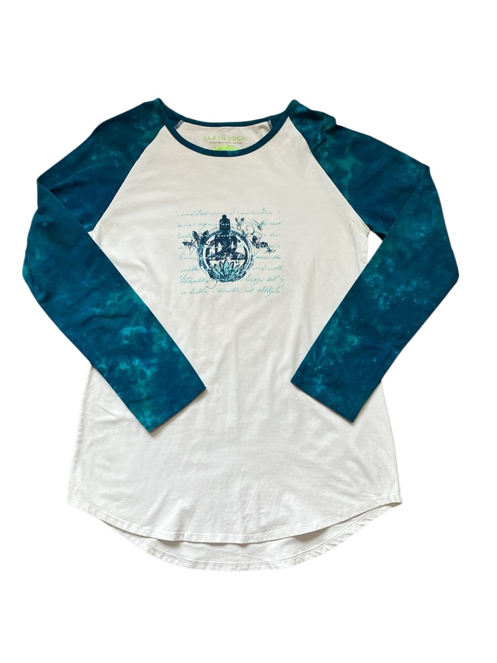 Earth Yoga Women's Large Raglan Long Sleeve Shirt Lightweight Tie Dye Sleeves